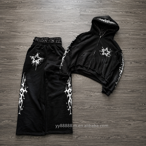 Survêtements d'été pour hommes OEM de haute qualité, coupe oversize et ample, avec double capuche zippée, imprimé léopard réversible et effet délavé à l'acide, grandes tailles, pour l'entraînement - Product Image 1