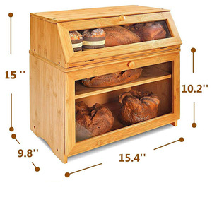กล่องขนมปังไม้ไผ่สามชั้น พร้อมประตูกระจก สำหรับเก็บอาหารในครัว - Product Image 5