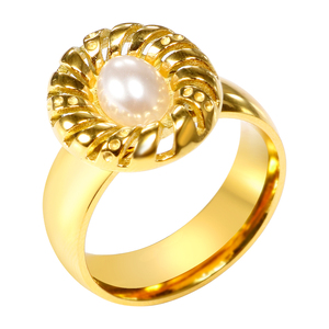 Anillo de Perlas de Acero Inoxidable Chapado en Oro de 18K, Estilo Vintage, Personalidad de Nicho, Joyería de Moda con Sensación de Alta Clase - Product Image 1