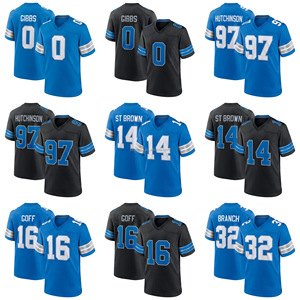 Jersey Sepak Bola Amerika Detroit Lions Bordir Grosir Warna Biru Dongker # 0 Jahmyr Gibbs # Seragam Sepak Bola 14 St. Brown 97 Aidan Hutchinson - Product Image 1