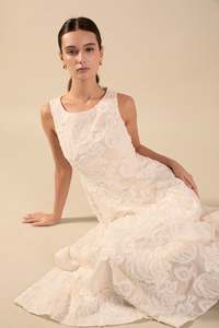 Oem Custom Moq 50pcs O Neck Sleeveless Floral Jacquard <strong>Flare</strong> New Design High Quality Women's Maxi Long Dress - Product Image 5