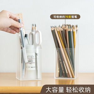 Transparent <b>Pen</b> Holder Desktop Slanted Storage <b>Box</b> Large Capacity Plastic Office Organizer Square Shape - Product Image 3