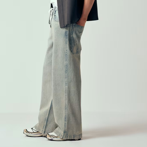 Jean décontracté ample bleu délavé effet neige pour homme, taille haute, coupe droite, collection Printemps-Été 2026 – Nouvelle tendance - Product Image 2