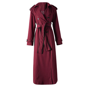 <span class=keywords><strong>Manteau</strong></span> Trench Femme Bordeaux de Créateur avec Ceinture, Élégant, Manches Longues, Sur Mesure, Haute Qualité, Couleur Unie, <span class=keywords><strong>Manteau</strong></span> Long Modeste, Type Abaya - Product Image 1