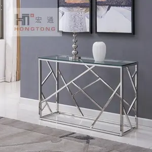 Прямоугольный консольный стол из нержавеющей стали с ножками, мраморный стол для прихожей из закаленного стекла