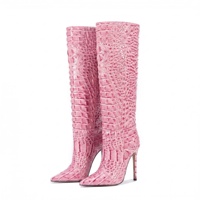 Bottes hautes au genou à talons hauts et bout pointu en PU avec texture gaufrée de luxe pour femmes, mode sexy, couleurs personnalisées 35-47, coupe confortable