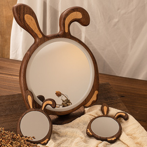 Miroir de maquillage rond en bois de noyer avec lumière LED pour chambre à coucher, décoration du Nouvel An chinois - Product Image 3