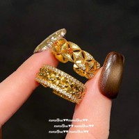 Ensemble de bagues vintage italiennes en tungstène brossé double face à motif losanges ajouré, avec zircon en forme d'épi de blé pour femme