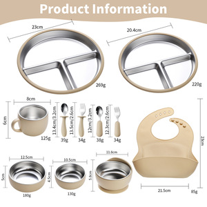 Cross-border <strong>Children's</strong> Silicone Tableware <strong>Set</strong> with Stainless Steel Liner for Independent Eating Fresh and Cute Design - Product Image 3
