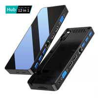 Hub USB-C 12-en-1 double 4K HDTV VGA 1080P 3 USB-A 3.0 100W PD SD/TF lecteur de carte Gigabit LAN Audio Hub pour un transfert de données efficace