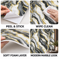 Papier peint autocollant effet marbre tourbillon or blanc charbon, feuilles en mousse PET XPE de 1,8 mm pour la rénovation de chambre à coucher