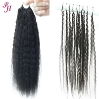 FH En gros Extensions de cheveux humains au crochet, texture Kinky Straight Feathering, 14-24 pouces, Lot de cheveux humains pour tressage au crochet, sans trame