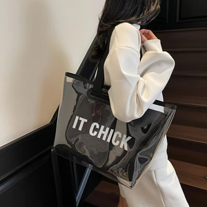 Bolso <span class=keywords><strong>de</strong></span> mano transparente <span class=keywords><strong>de</strong></span> PVC <span class=keywords><strong>de</strong></span> gelatina transparente <span class=keywords><strong>de</strong></span> gran capacidad, impermeable, informal, estilo coreano, estilo coreano, bolso <span class=keywords><strong>de</strong></span> género neutro - Product Image 3