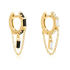Gemnel aro-pendientes <span class=keywords><strong>de</strong></span> <span class=keywords><strong>plata</strong></span> <span class=keywords><strong>de</strong></span> primera ley y Circonia cúbica para mujer, aretes pequeños, <span class=keywords><strong>plata</strong></span> esterlina 925, Circonia cúbica, zirconia, circonita, zirconita, color dorado, baguette - Product Image 1