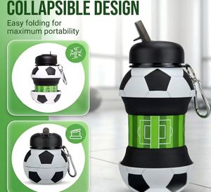 Leak Proof Food Grade Silicone Collapsible Football Water Bottle Straw BPA Free <b>Reusable</b> Kids Sports Water <b>Cup</b> for Outdoor - Product Image 3