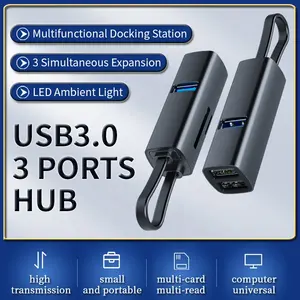Factory Wholesale Aluminium New Design USB 3.0 USB C HUB Data Transfer Receiver 3.0+2.0 3 Port HUB For Mac Pro PC