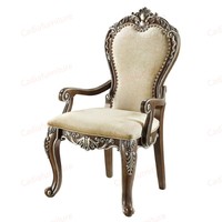Ensemble de table à manger en bois massif brun moyen de style américain classique avec 6 chaises rembourrées beiges pour la maison