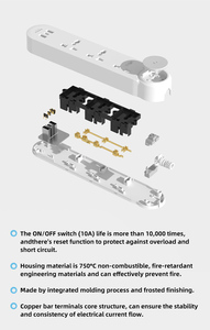 ปลั๊กพ่วงคุณภาพสูง 3 ช่องเสียบ 10A 2 พอร์ต USB แบบพกพา สำหรับเดินทาง ป้องกันไฟกระชาก ใช้ในบ้าน/โต๊ะ - Product Image 3