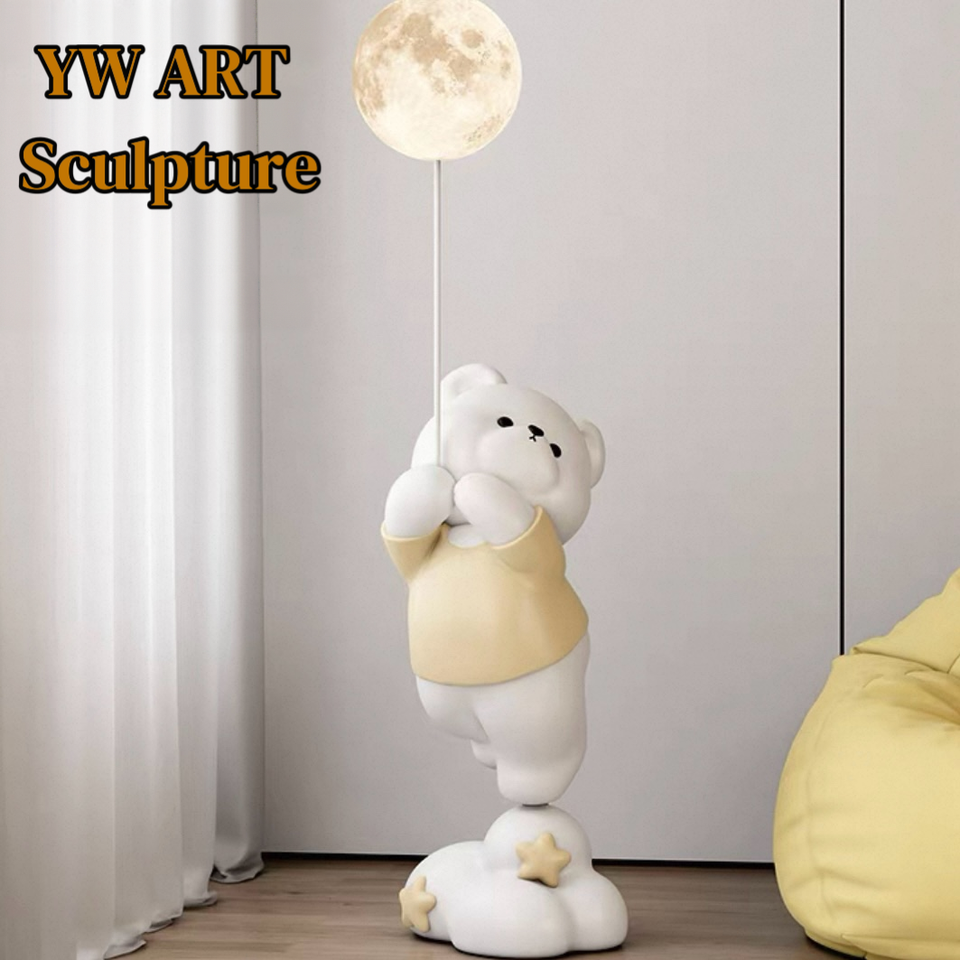 Lovely White Bear Resin Sculpture Floor Light Lamp Built-in Bluetooth ...