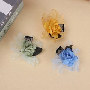 Korean Style Fabric Hair <b>Clip</b> With Mesh Flower 7Cm Handmade Daily Wear Hair Accessories - Product Image 4