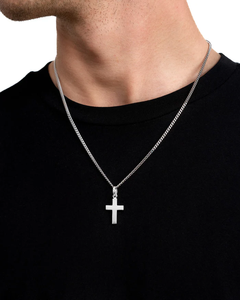 Collar <span class=keywords><strong>de</strong></span> Cruz <span class=keywords><strong>de</strong></span> Acero Inoxidable Pulido <span class=keywords><strong>de</strong></span> Alta Calidad AF, Colgante Grabable Personalizado con Grabado Láser, Joyería <span class=keywords><strong>para</strong></span> Parejas - Product Image 2