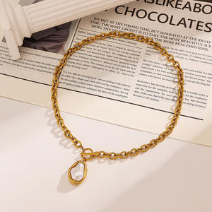 Stainless Steel <b>Titanium</b> Necklace Baroque Imitation Pearl Clavicle <b>Chain</b> Ot Clasp 18k Gold Plated For Women - Product Image 4