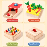 Boîte d'activités Montessori en bois 4 en 1 pour enfants : Permanence de l'objet, Récolte de carottes, Jeu de tri des pièces de monnaie, Jeu éducatif d'apprentissage