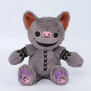 Boneka kucing labu Iblis Mainan mewah Halloween boneka Robot kucing lucu bantal hewan kualitas tinggi abu-abu