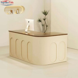 Modern <b>Reception</b> Desk with Integrated Storage Eco-Friendly Board Construction Built-In Glass Display Cabinet for Welcome Station - Product Image 1