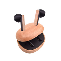 Venta al por mayor de auriculares deportivos con cancelación de ruido ENC de madera auriculares inalámbricos LED indicador de batería JL Chipset azul