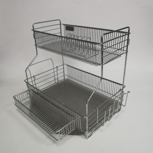 Escurridor de platos de cocina de acero inoxidable de estilo coreano con <span class=keywords><strong>bandeja</strong></span> de agua, fregadero de agua de 2 niveles, estante de secado de platos para Cocina - Product Image 4