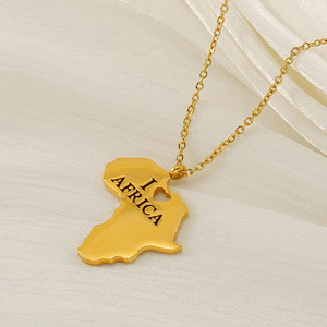 Zogxin Africa <b>Map</b> Necklace 18K Gold Plated Stainless Steel Pendant Unisex Fashion Jewelry Gift - Product Image 2
