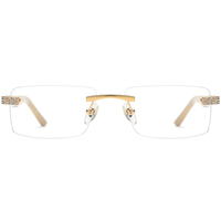 Gafas Borregls de cuerno de búfalo para hombre, nueva marca de diseñador, monturas cuadradas con diamantes, gafas de lujo para mujer, gafas ópticas 0023