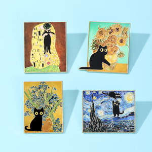 Fabrikgefertigte Emaille-Anstecknadeln: Katze, Sonnenblume, Klimt Der Kuss, Sternennacht-Katze - Product Image 1