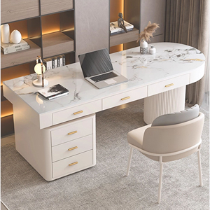 โต๊ะหินอ่อนสีขาวขนาดเล็กทันสมัยโต๊ะคอมพิวเตอร์สำหรับสำนักงานที่บ้านและเฟอร์นิเจอร์เก้าอี้โลหะมีลิ้นชัก - Product Image 1