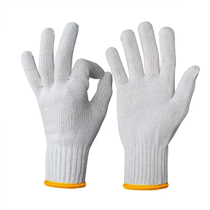 ถุงมือผ้าฝ้ายถักสีขาวเพื่อความปลอดภัยสำหรับการทำงาน,ถุงมือป้องกันสำหรับผู้ชายและผู้หญิง
