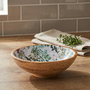 Grand bol en bois de mangue écologique bon marché avec imprimé Tropical classique utilisé pour le service et la vaisselle - Product Image 1