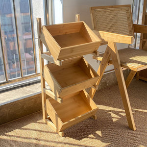 Bamboo Storage Rack Triple Layer Square With Stand For Fruit Vegetable Bread Snack Organization L Size - Product Image 2