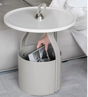 Table basse moderne pour salon, petite, ronde, avec structure en métal et plateau en cuir, design d'angle intelligent, disponible en blanc/noir/orange