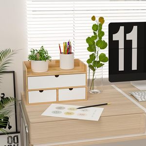 Organisateur de bureau avec tiroirs - Organisateur de bureau en bambou, <span class=keywords><strong>rangement</strong></span> pour bureau, tiroirs en bois, pas d'assemblage requis - Product Image 6