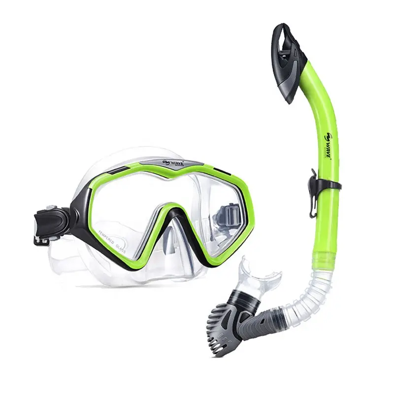 Wave dive masked set Wholesale snorkeling glass con dry top snorkel tube diving swimming Silicone snorkel mask Set