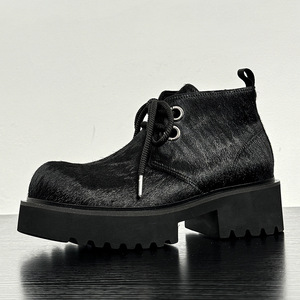 Botas de Tobillo para Hombre con Plataforma y Tacón Alto, de Pelo de Caballo y Cuero, con Punta Ancha, Color Negro, Novedad para Dropshipping - Product Image 1