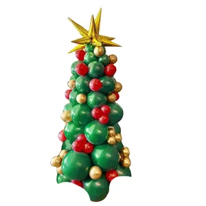 Cheap Christmas Tree Aluminum Green Red gold chrome Latex Balloon arch kit for outdoor Merry Christmas party Decoration