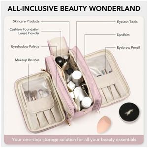 Luxury PU Leather Large Capacity Foldable Makeup <b>Organizer</b> Pouch Bag Skincare <b>Cosmetic</b> Partition Daily Use Zipper Closure Lady - Product Image 2