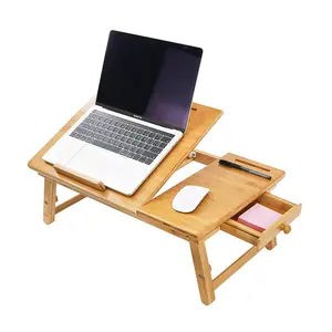 カスタム調節可能な竹ラップトップベッドトレイ折りたたみベッドラップトップテーブルトレイラップデスク引き出し付き