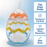 Gobelet à boire original en forme d'œuf avec effet 3D texturé et coque transparente, tasse à paille œuf de Pâques avec motif en relief 3D et paille lisse