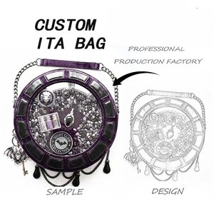 Bolsa Ita personalizada al por mayor con dijes góticos <span class=keywords><strong>de</strong></span> murciélagos, con ventana transparente redonda para exhibición <span class=keywords><strong>de</strong></span> pines, para Cosplay y <span class=keywords><strong>moda</strong></span> <span class=keywords><strong>alternativa</strong></span> - Product Image 1