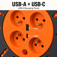 Enrouleur de câble d'alimentation Linsheng 25m H05VV-F homologué CE, rallonge rétractable 4 prises avec ports de charge USB pour usage intérieur