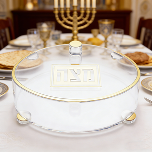 Bandeja Redonda de Acrílico para Matzá <span class=keywords><strong>con</strong></span> Detalles Dorados, Plato Premium para Pascua <span class=keywords><strong>con</strong></span> <span class=keywords><strong>Letras</strong></span> Hebreas, Ideal para Decoración de Mesa de Seder - Product Image 1