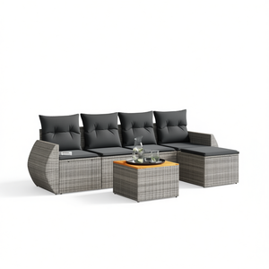 Ensemble de canapés de jardin modulaires en rotin gris, meubles d'extérieur confortables avec coussins en mousse haute densité, design contemporain - Product Image 1